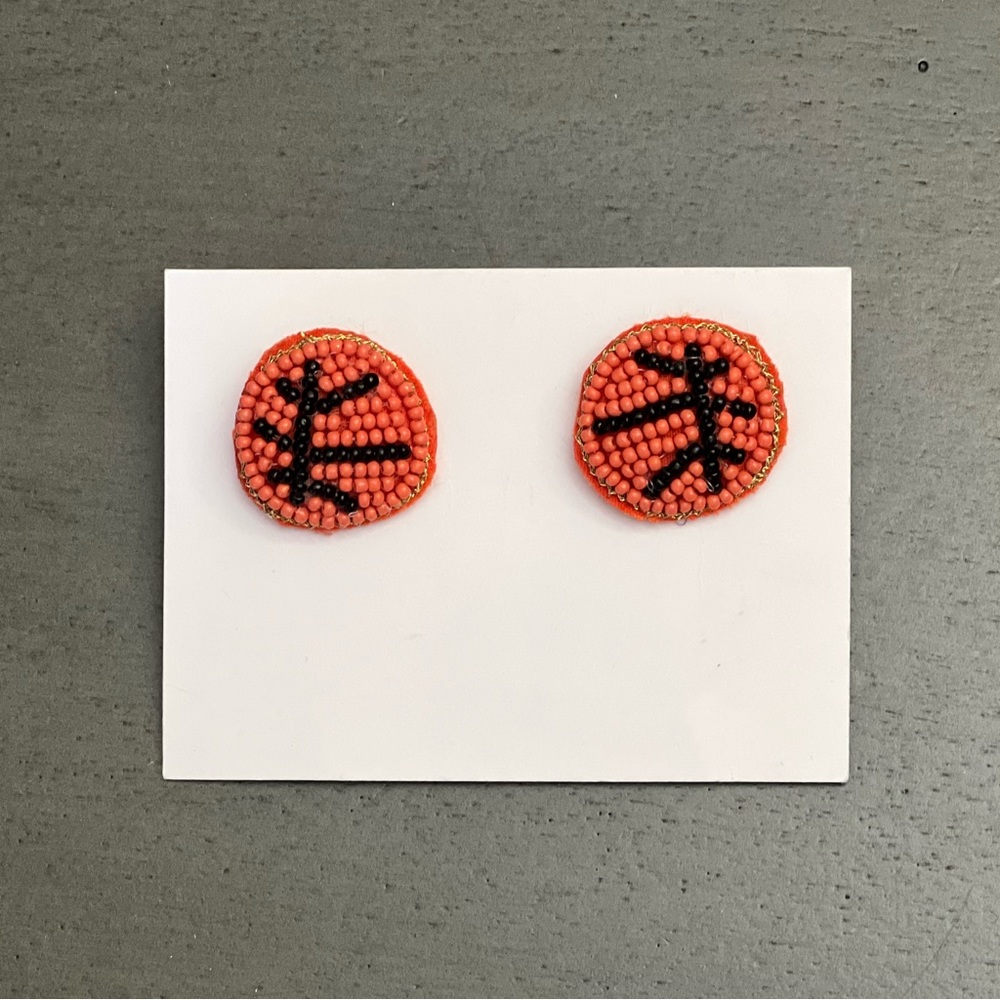 Basketball NBA Small 1" Black & Orange Seed Bead Post Stud Statement Earrings